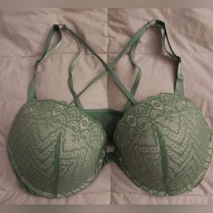 Curve Muse Push Up Bra Front Closure Green Lace 40DD New!